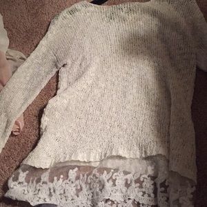 New Directions White Sweater with Lace at Bottom